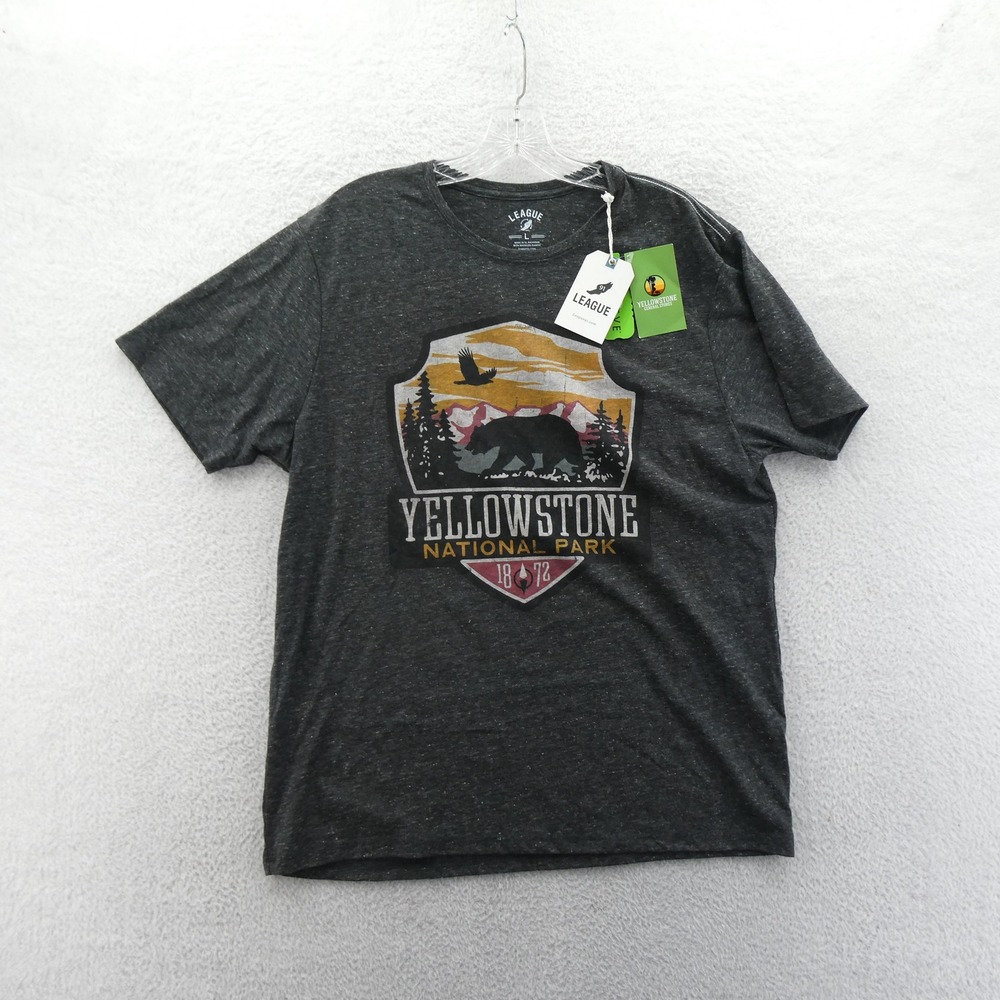 League Shirt Mens Large Yellowstone National Park Charcoal Bear Graphic Recycled